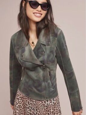 MARRAKECH Anthropologie small Camo Crop Moto Jacket SPRING Amazing
